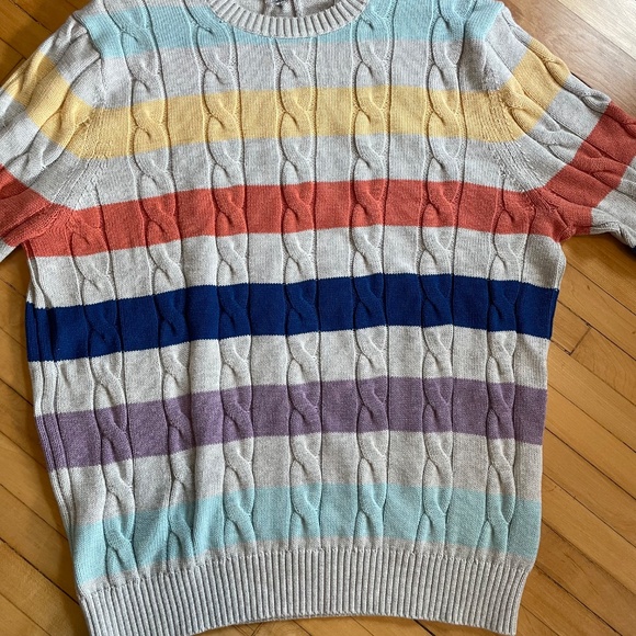 BROOKS BROTHERS Cable Knit Sweater Rugby Stripe Crewneck Cotton Preppy Unisex - Picture 2 of 9